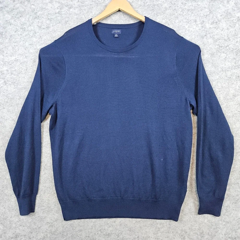 J Crew Men's Blue Round Neck Pullover Sweater Size‎ XL Merino Wool/Acrylic Blend